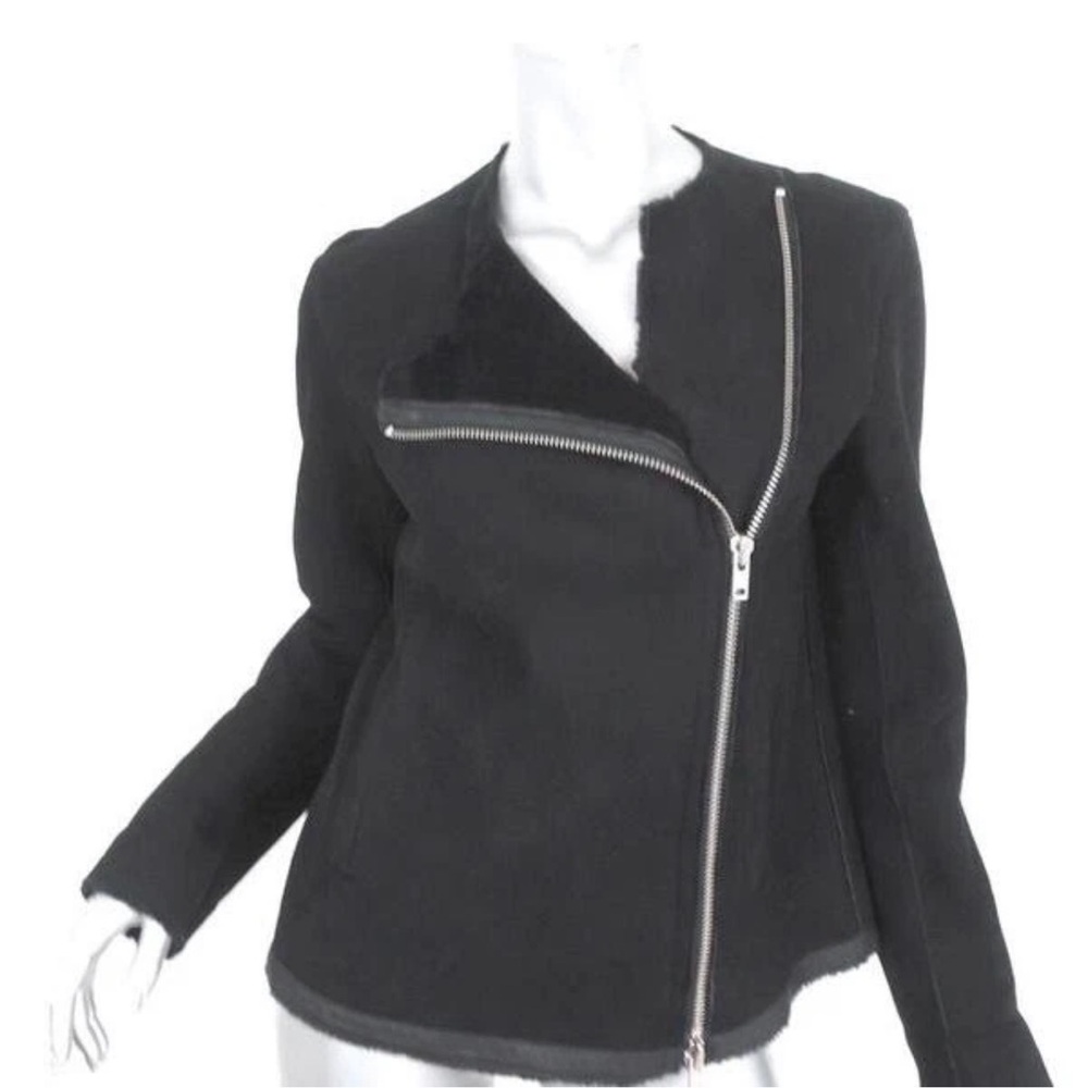 Theory Shearling Leather Jacket with Asymmetrical Zip $1725